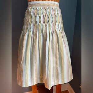 Talbots Pleated Beaded Lightweight Cotton Skirt Pastel Stripes Size 8